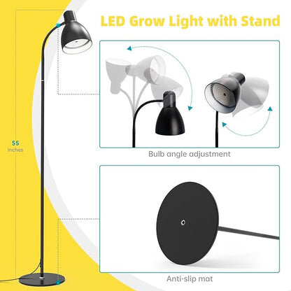 Bstrip Grow Light Lamp, 5000K Full Spectrum 25W LED Grow Light for Indoor Plants - 55" H Stand, Adjustable Angle with On/Off Switch