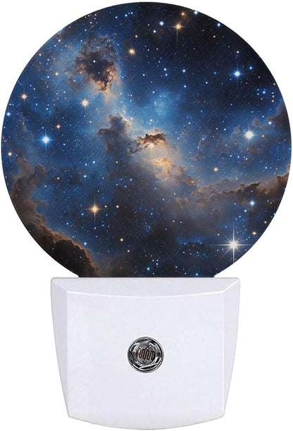Space Nebula Stars Night Light Plug Into Wall Auto Led Sleep Round Lamp for Living Room Hallway Stairs