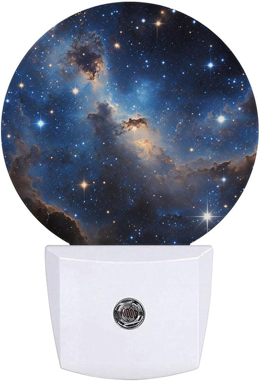 Space Nebula Stars Night Light Plug Into Wall Auto Led Sleep Round Lamp for Living Room Hallway Stairs