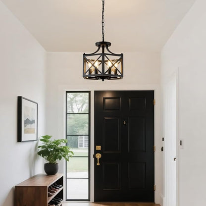 6-Light Pendant Lights Kitchen Island, Modern Black Pendant Light Fixture with Hexagonal Metal Cage, Adjustable Geometric Hanging Light for Entryway Foyer Dining Room, 1 Pack