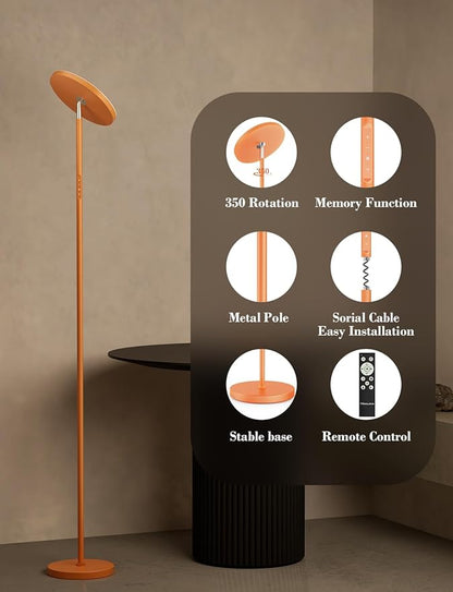 OHLUX Orange Floor Lamp, 32W/2500LM Super Bright Dimmable Sky LED Modern Torchiere Standing Lamp, LED Floor Reading Lamp with 4 Color Temperatures, Remote Touch Control, 1 Hour Timer for Living Room