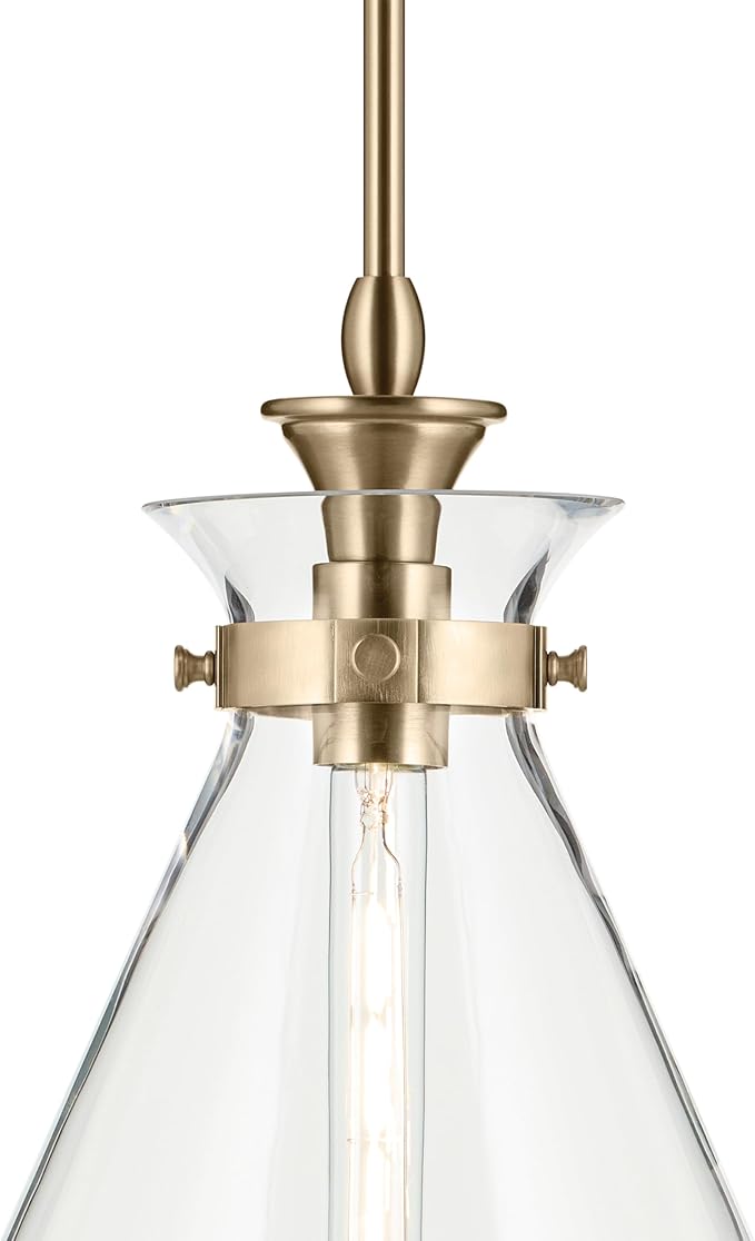Kichler Laria 1-Light Pendant Light Fixture with Clear Glass in Champagne Bronze, Hanging Kitchen Island Light for Traditional Spaces (19.75" x 16"), 52775CPZCLR