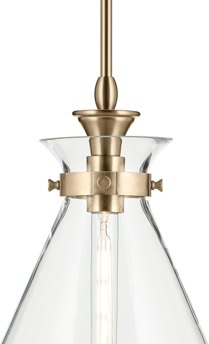 Kichler Laria 1-Light Pendant Light Fixture with Clear Glass in Champagne Bronze, Hanging Kitchen Island Light for Traditional Spaces (19.75" x 16"), 52775CPZCLR