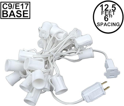Novelty Lights 12.5 Foot String Light Set - Indoor/Outdoor Stringer for Christmas, Wedding Decor, Patios, & More - C9/E17 Intermediate Base (White Wire, 6" Spacing)