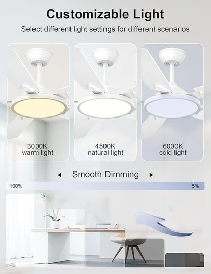 OJX Ceiling Fans with Lights, 52 inch Ceiling fan with Light and Remote/APP Control, 3CCT, Quiet DC Reversible, Dimmable, Modern Black Ceiling Fa for Bedroom, Living Room, Kitchen, Indoor/Outdoor Use