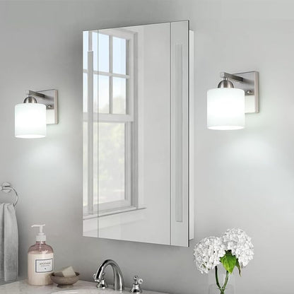 Mecgirn Brushed Nickel Milk Glass Wall Sconces, 1 Pack Hardwired Indoor Wall Light Fixtures for Living Room, Hallway, Bedroom, Ceramic E26 Sockets (Bulbs Not Included)