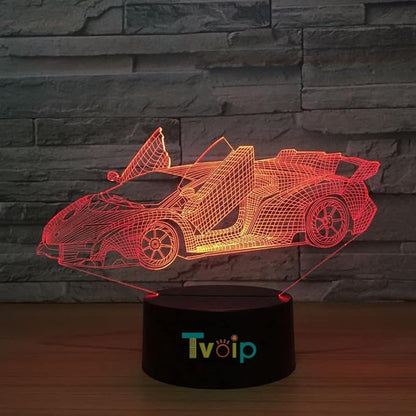 7 Color Changing Night Lamp 3D Atmosphere Bulbing Light 3D Visual Illusion LED Lamp for Kids Toy Christmas Birthday Gifts (Racing Car)