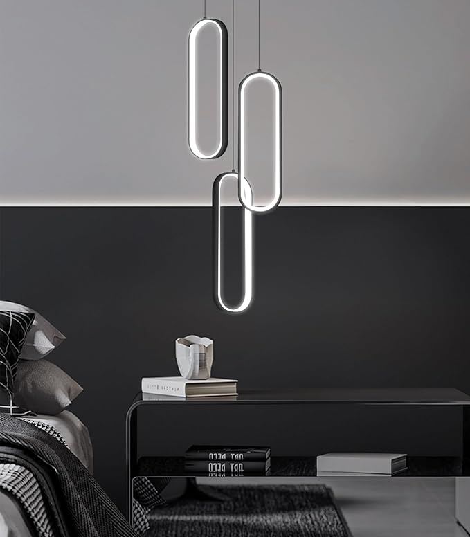 Modern Ring Chandelier LED Dimmable Ceiling Light for Kitchen Island Living Room Staircaes Dining Room Black