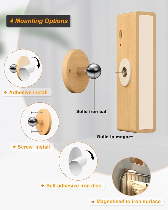 DetarZinLED Wooden Wall Sconce Battery Operated with Remote,Rechargeable Wall Lights for Bedroom with 3 Color Temperature, Magnetic, Stick-On, Dimmable Wall Reading Lights (Beechwood, 1 Pack)