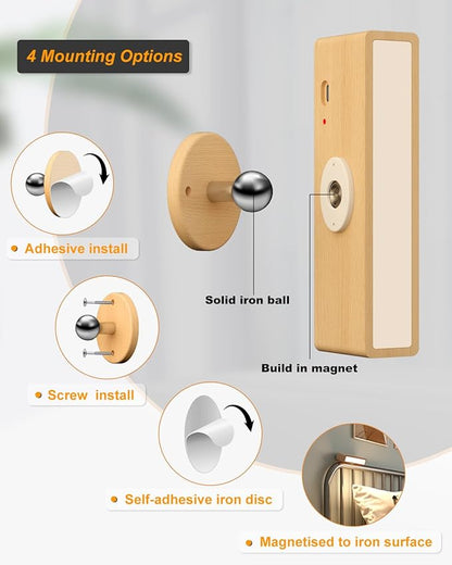 DetarZinLED Wall Lights Battery Operated Wooden,Magnetic Wall Sconces Rechargeable,Adhesive Wall Lights for Bedroom,Dimmable Wall Mounted Bedside Lamp,Cordless Battery Wall Sconce for Bedroom Reading