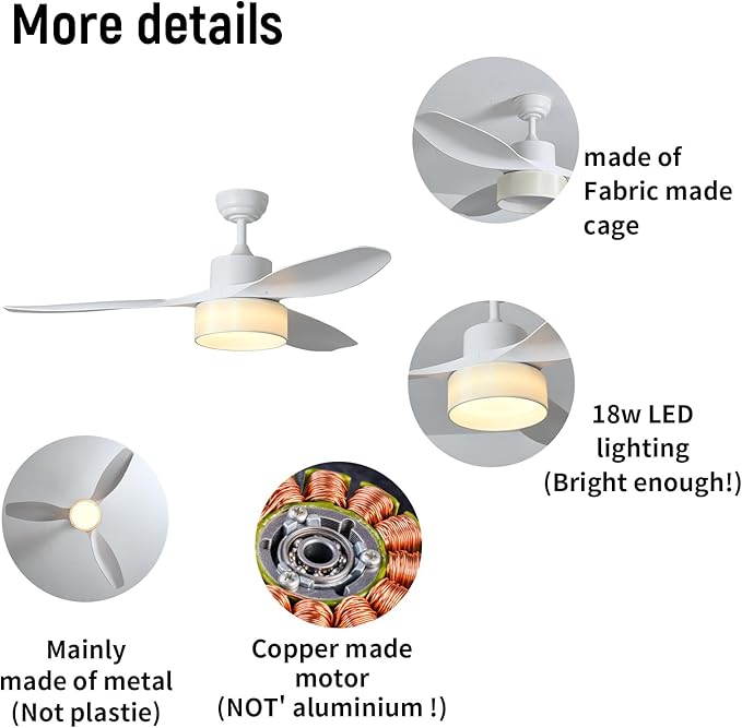 Eamonex LED 52 inches DC Fabric Ceiling Fan with Light Fixture and Remote Control,Modern Boho Dimmable Fandelier for Indoor,Outdoor,Bedroom,Living room,Dining room