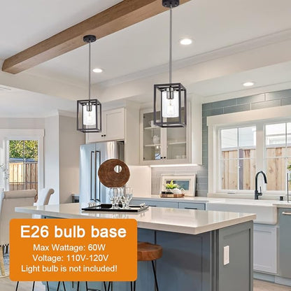 Single 1 Light Black and Brushed Nickel Modern Glass Pendant Light Industrial Modern Metal Chandelier with Clear Glass Shade for Dining Room Kitchen Island Foyer Cafe
