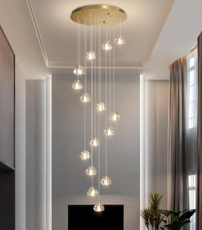 HAIXIANG LED Glam Chandelier 118 inches Long Light Luxury Crystal Ceiling Chandeliers Remote Dimmable High Ceiling Pendants Lighting Fixtures Antique Gold 15 Lights