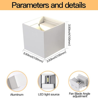 Mille Lucciole 12W 4Pack Outdoor Wall Lights Exterior/Interior,LED White Outdoor Wall Sconces Light Fixtures Modern,IP65 Waterproof Square Aluminum Wall Lamps, Up and Down Lights 3000K Warm Lights