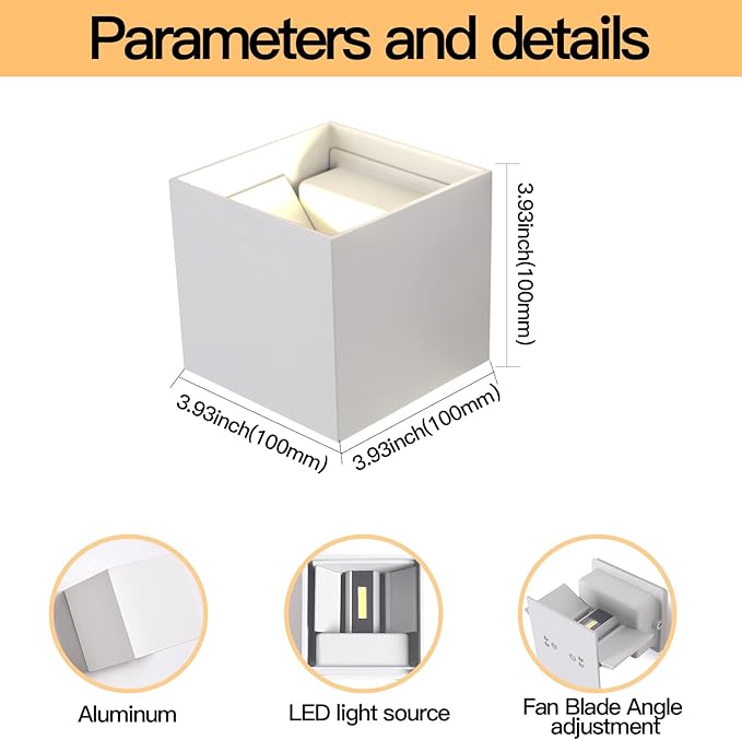 Mille Lucciole 12W 2Pack Outdoor Wall Lights Exterior/Interior,LED White Outdoor Wall Sconces Light Fixtures Modern,IP65 Waterproof Square Aluminum Wall Lamps, Up and Down Lights 3000K Warm Lights