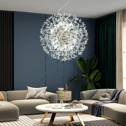 Modern Crystal Chandeliers 16-Light Chrome Dandelion Light Fixture,Firework Chandelier,Personalized Ceiling Hanging Lighting for Living Room,Dining Room,Kitchen,Bedroom Chandelier
