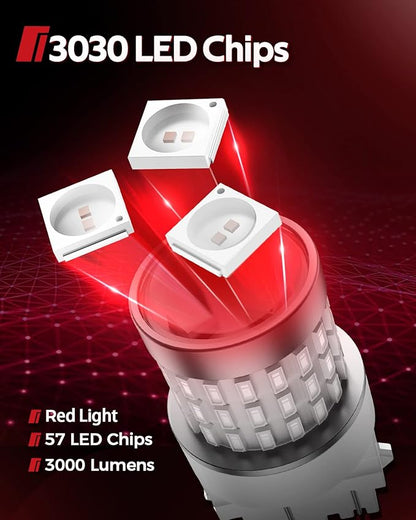 Torchbeam 3157 Red LED Tail Lights, Super Bright 3156 3056 3057 4157 4057 3457 Brake LED Bulbs, 3000 Lumens Brake Tail Parking Stop Lights Bulbs, Pack of 2