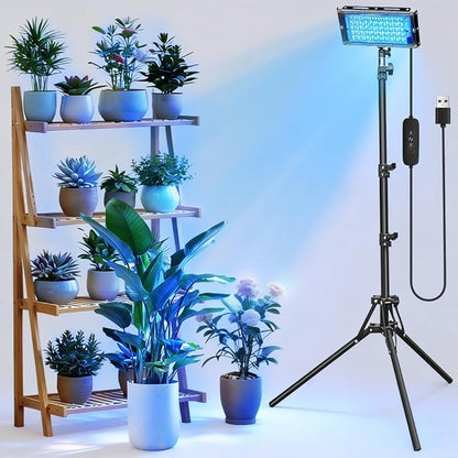 Grow Light for Indoor Plants,LED Plant Grow Light with Adjustable Tripod Stand 32.7”-61.6”,Red Blue Spectrum,USB Powered with 3/9/12H Timer,360° Adjustable Panel for Seedlings,Herbs,Home Garden