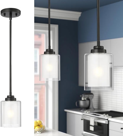 TENGXIN Modern Pendant Light, Matte Black Pendant Lights Kitchen Island,Farmhouse Pendant Lighting for Dining Room Bedroom Bar Office,TXPLBK02