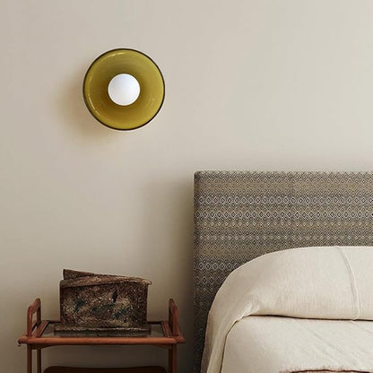 Mid Century Orange Glass Semi Flush Mount Ceiling Light with Milk Globe Nordic Modern Green Hallway Lighting Fixtures Round Bedside Wall Mount Lamp for Bedroom Cloakroom Stairway