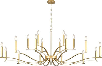 18 Light Gold Living Room Chandelier High Ceiling Foyer Candle Chandelier Large Modern Brass 59in Metal Chandeliers Hanging Light for Master Bedroom Dining Room Light Fixture Over Table