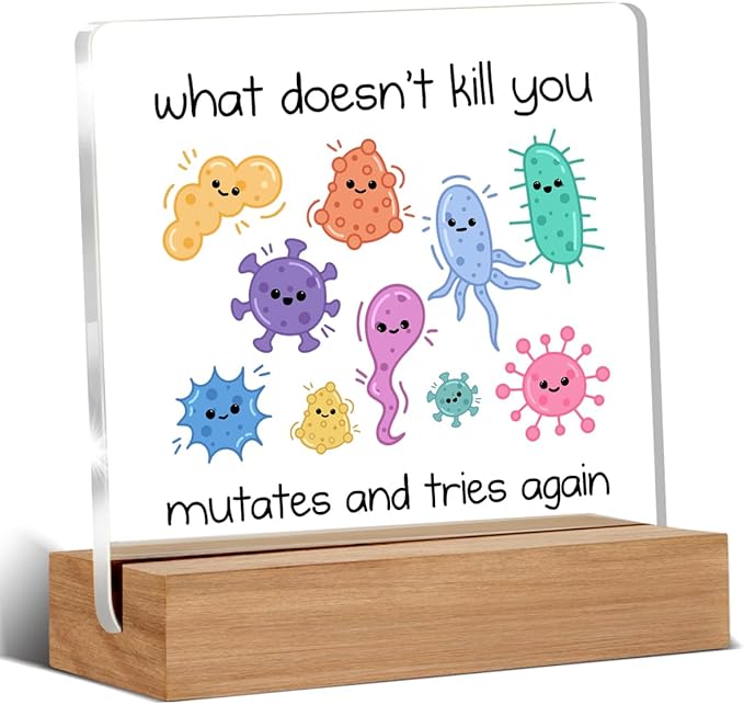 Biology Microbiology Gifts for Women Men Science Teacher Scientist, Microbiology Motivational Quote Sign, Science Gifts Acrylic Plaque Table Sign Office Desk Decor 4 × 4 Inch