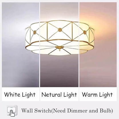 MIXL- Brass Flush Mount Ceiling Light, Flower Shaped 3-Light LED Ceiling Lamp, Frosted Glass Shade Modern Light, Close to Ceiling Light Decorative for Bedroom Living Room(13.77" W)