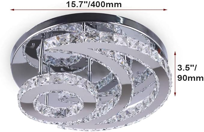 15.7" Crystal Chandelier Modern LED Ceiling Light Moon Shape Crystal Flush Mount Ceiling Lights Fixture for Bedroom Living Room Kitchen Hallway (6500K Cool White)
