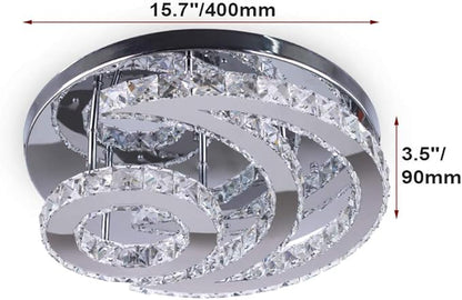 15.7" Crystal Chandelier Modern LED Ceiling Light Moon Shape Crystal Flush Mount Ceiling Lights Fixture for Bedroom Living Room Kitchen Hallway (6500K Cool White)