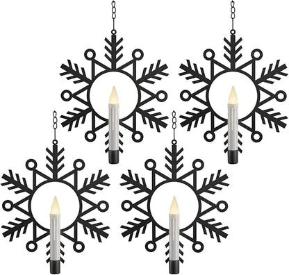 Xodus Innovations CW1500A-4 Battery Powered Metal Snowflake Window Wreath with Warm White Flickering Flameless Candle Light and Automatic Timer, Black and White, Pack of 4