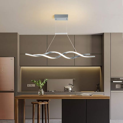 Jaycomey Gray Modern LED Pendant Light, Dimmable Wave Chandelier with Remote Control, Acrylic Hanging Lighting Fixture for Dining Room Kitchen Island, 3000-6000K 28W
