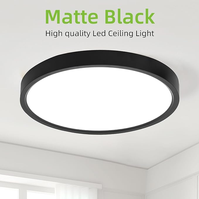hykolity 12 Inch Selectable CCT LED Round Flat Panel Light, 24W 3000K/4000K/5000K, Edge-Lit Flush Mount Ceiling Light Fixture for Kitchen, Bedroom, Laundry and Closet Room, Black