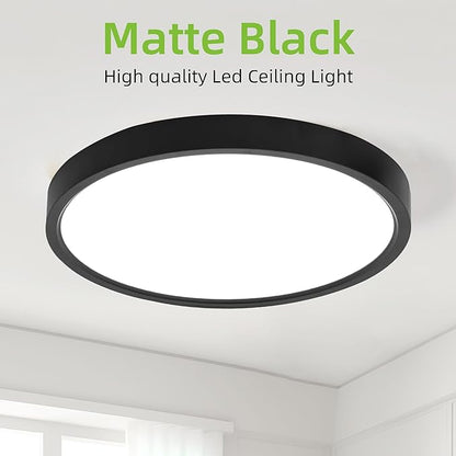 hykolity 12 Inch Selectable CCT LED Round Flat Panel Light, 24W 3000K/4000K/5000K, Edge-Lit Flush Mount Ceiling Light Fixture for Kitchen, Bedroom, Laundry and Closet Room, Black