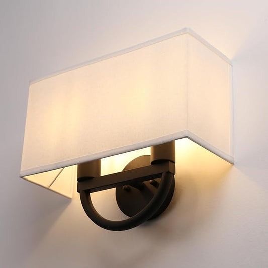 Industrial 2-Lights Wall Sconce Fixtures with White Textile Shade, Vintage Double Head Wall Light Lamps Decor for Hallway Bedroom Living Room Bathroom Corridor