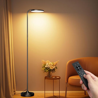 SIBRILLE 36W LED Floor Lamp, Super Bright Standing Lamp, Modern Stepless Dimmable Torchiere Tall Lamp with Remote Control, 350°Rotating Head Reading Floor Lamp for Living Room, Bedroom, Office