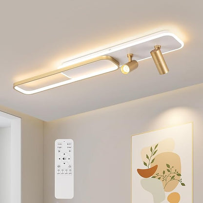 EIDISUNY Modern LED Ceiling Light Remote Control, 39.3in Linear Ceiling Light with 2 Adjustable Spotlights 65W, Dimmable 3CCT, Gold Long Ceiling Light Fixture for Bedroom Kitchen Living Room
