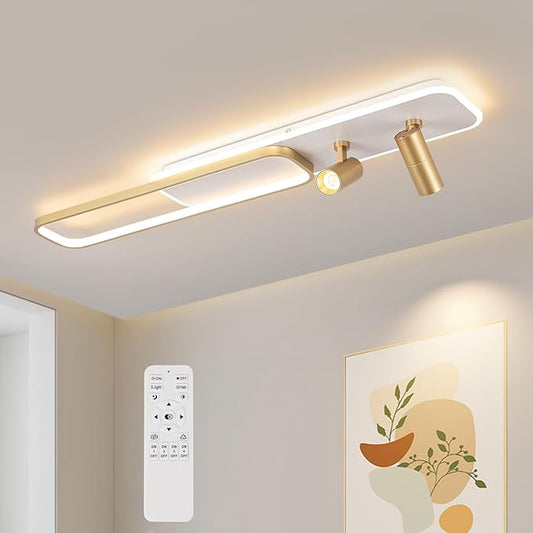 EIDISUNY Modern LED Ceiling Light Remote Control, 39.3in Linear Ceiling Light with 2 Adjustable Spotlights 65W, Dimmable 3CCT, Gold Long Ceiling Light Fixture for Bedroom Kitchen Living Room