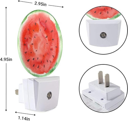 EKOBLA Watermelon Plug-in Night Light, Red Slice Summer Fruit LED Nightlight with Auto Sensor for Funny Home Decor