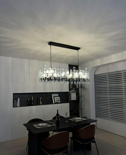 54" Black Rectangular Chandelier, 24-Light Modern Crystal Chandelier for Dining Room, Kitchen Island, Living Room, Luxury K9 Crystal Adjustable Chain Chandelier Light Fixture