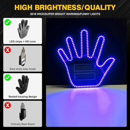 LED Gesture Light Comical Car Finger Light with Remote Ideal Gifted Car Accessories Funny Back Window Sign Car Gadget & Road Rage Sign Give The Love & Wave & Yead to Drivers-Blue