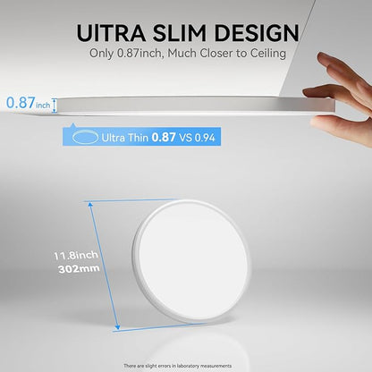 12Inch Dimmable LED Ceiling Lights - Selectable Color (5 Colors) Flush Mount - Ultra Thin (0.87Inch) Living Room Lights (White, 12in-6Pack)