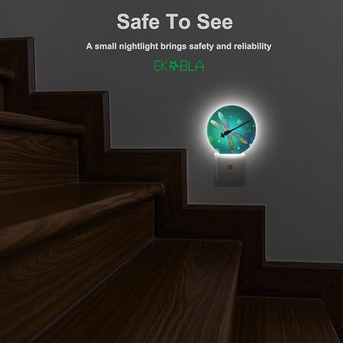 EKOBLA Dragonfly Plug-in Night Light, Fantasy Green Insect LED Nightlight for Kids, 0.5W for Stairway, Hallway & Bedroom