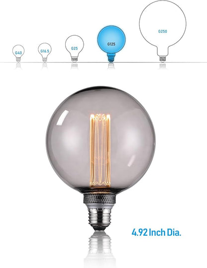 ESCENA Artist Series LED Globe Decorative Light Bulb 3.5W, G125 Round Edison Bulbs Dimmable, Virtual Filament Vintage Edison Bulb, Smoke Gray, E26 Medium Base, 2200K Soft Warm