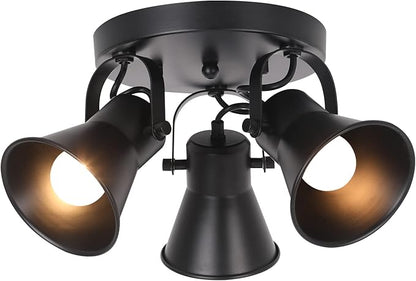 3-Light Industrial Track Lighting, Adjustable Round Kitchen Ceiling Light, Morden Black Flush Mount Directional Light for Kitchen, Hallway, Dining Room, Bathroom, Coffee Bar.