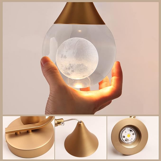 Modern Moon Wall Light, Globe Wall Sconce Light, Led Wall Lamp for Bedroom Living Room Hallway, 3300k Warm White | Dimmable | Matte Brass