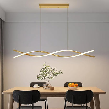 Modern Ceiling Pendant Light, with Remote Control Dimmable 3 Color Mode & Brightness Ceiling Lamp, Anti-Flicker Dining Light Fixture for Kitchen, Dining Room (Gold, 39IN)