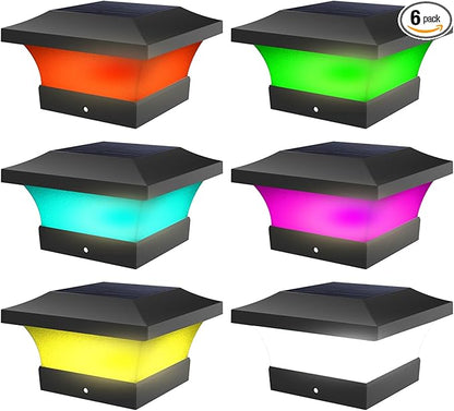 T-SUN 4X4 Post Solar Lights, Outdoor Waterproof RGB Color Changing Light for 4X4 5X5 6X6 Wood/Vinyl/Fence Posts, Deck, Solar Post Lights for Patio Garden Decor or Fence(6 Pack)
