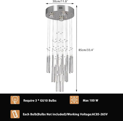 FRIXCHUR 11.8" Modern Crystal Chandelier 33.5" High Ceiling Chandeliers Small Bathroom Chandelier for Entryway Hallway Foyer Staircase