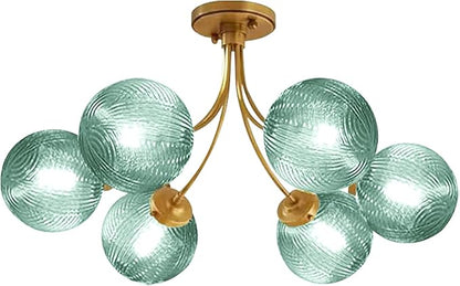 Mid Century Modern Chandeliers 6-Light Glass Gold Chandeliers Hanging Sputnik Chandelier with Green Globe Shade Vintage Ceiling Light Fixtures for Dining Room Living Room Bedroom