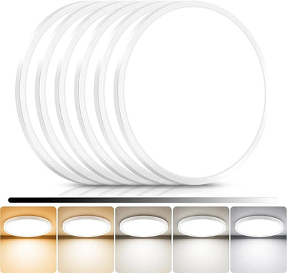 libtit 6Pack 13inch LED Flush Mount Ceiling Light, Dimmable & 5Color Temperatures (3000K-6500K), 24W Round Slim White Light Fixture for Bedroom Livingroom Garage Kitchen